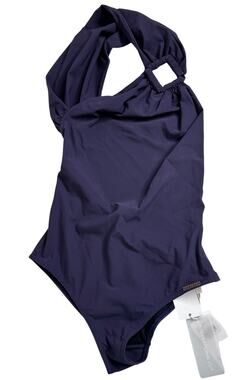 Rosa Cha NWT One Shoulder Cutout One Piece Swimsuit Navy Blue Ring Detail S